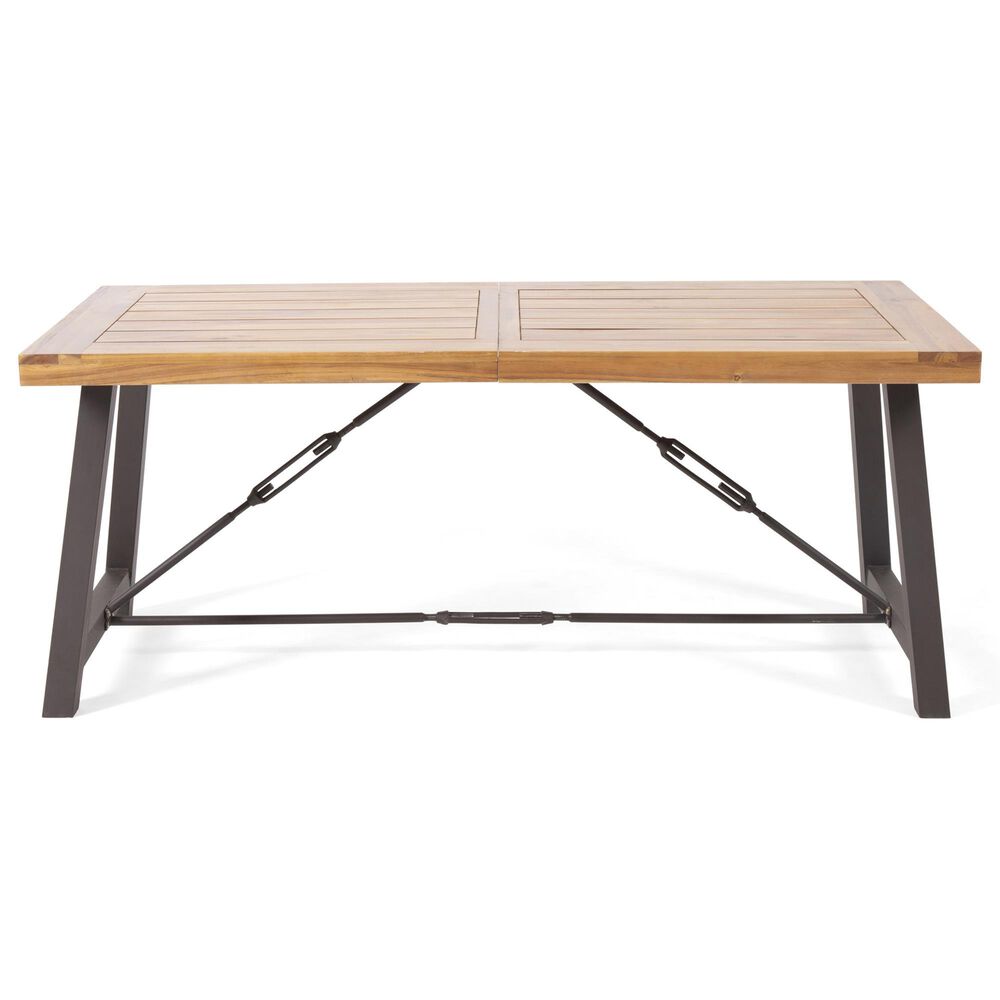 Hearth and Haven Outdoor Acacia Wood Metal Base Dining Table in Teak, , large