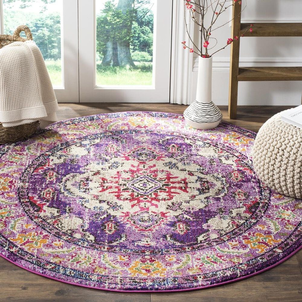 Safavieh Monaco MNC243P-5R 5" x 5" Round Violet/Fuchsia Area Rug, , large