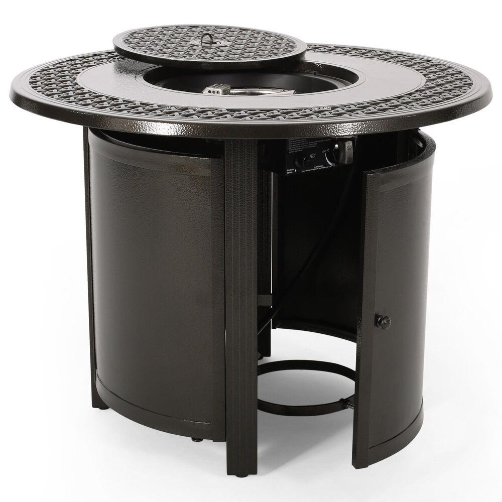 Noble House Liam 5-Piece Round Fire Pit Chat Set in Dark Brown and Hammered Bronze, , large