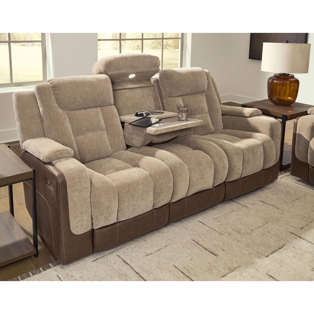 Ashley Mixed Motion Power Reclining Sofa in Brownstone, , large