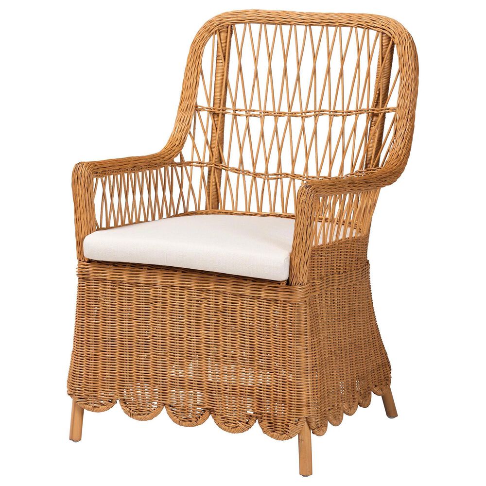 Baxton Studio Teresa Arm Chair with Light Honey Rattan in White, , large