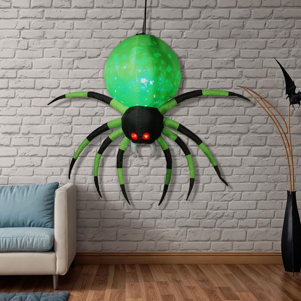 The Gerson Company 5&#39; Inflatable Halloween Spider with Disco Light in Green, , large