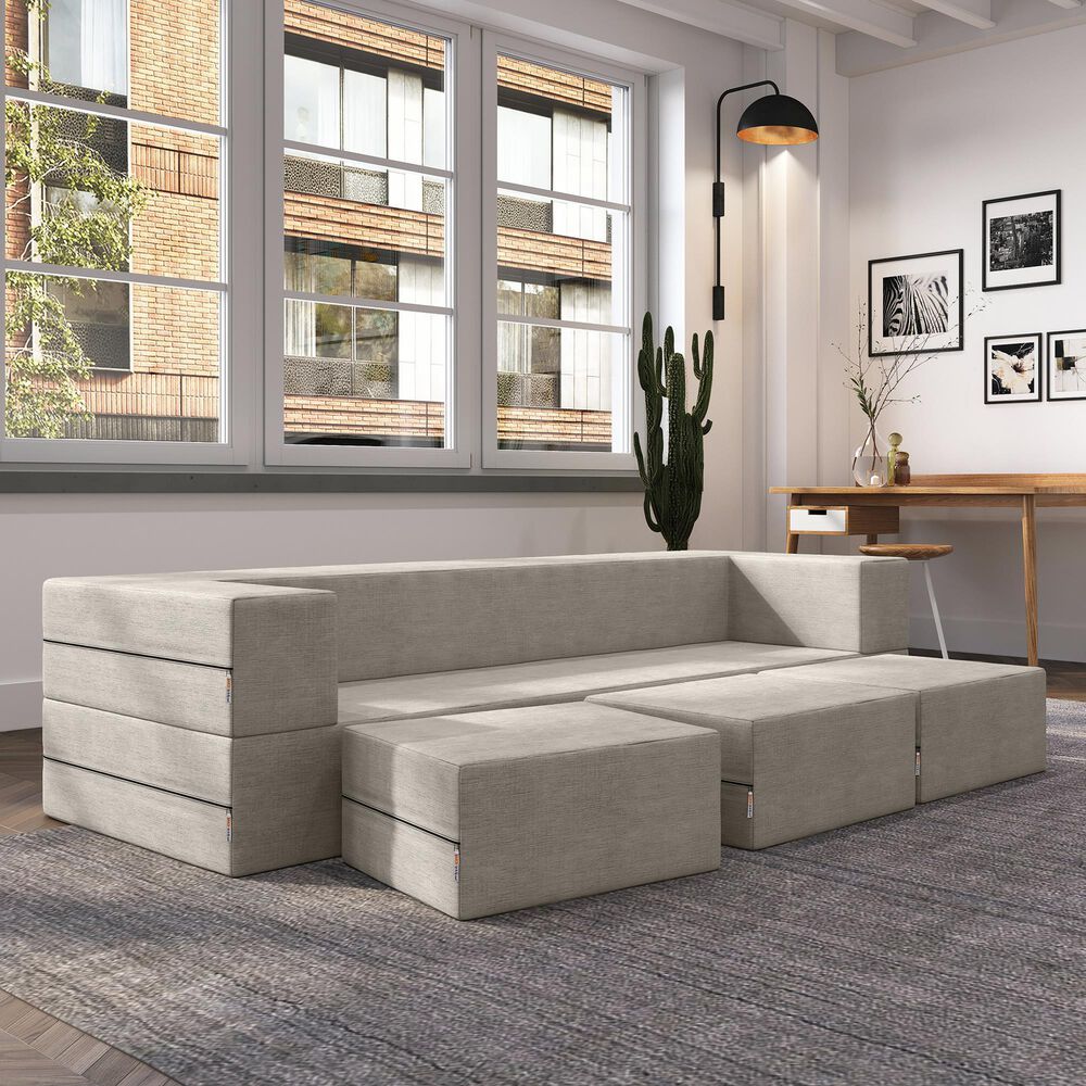 Jaxx Zipline 3-Piece Stationary Convertible Sleeper Sofa in Grey Velvet, , large