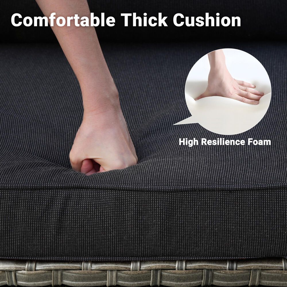 HOMLUX 3-Piece 77" Patio Sofa and Ottoman Set in Black, , large