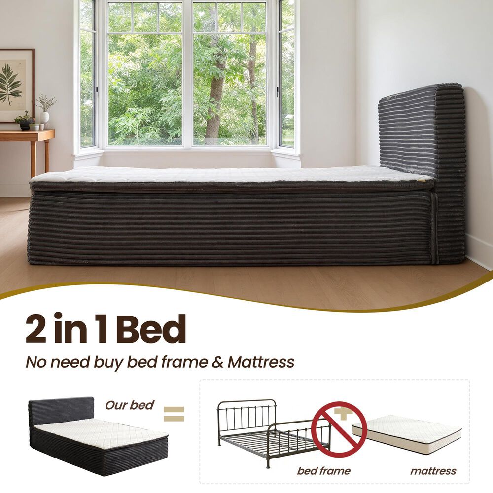 HOMLUX Plush Queen Mattress with Grey Headboard, , large