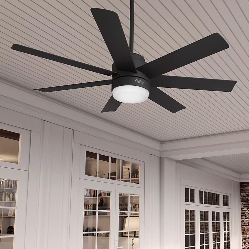 Hunter Brazos 52&quot; Integrated LED Indoor/Outdoor Ceiling Fan with Light and Remote in Matte Black, , large