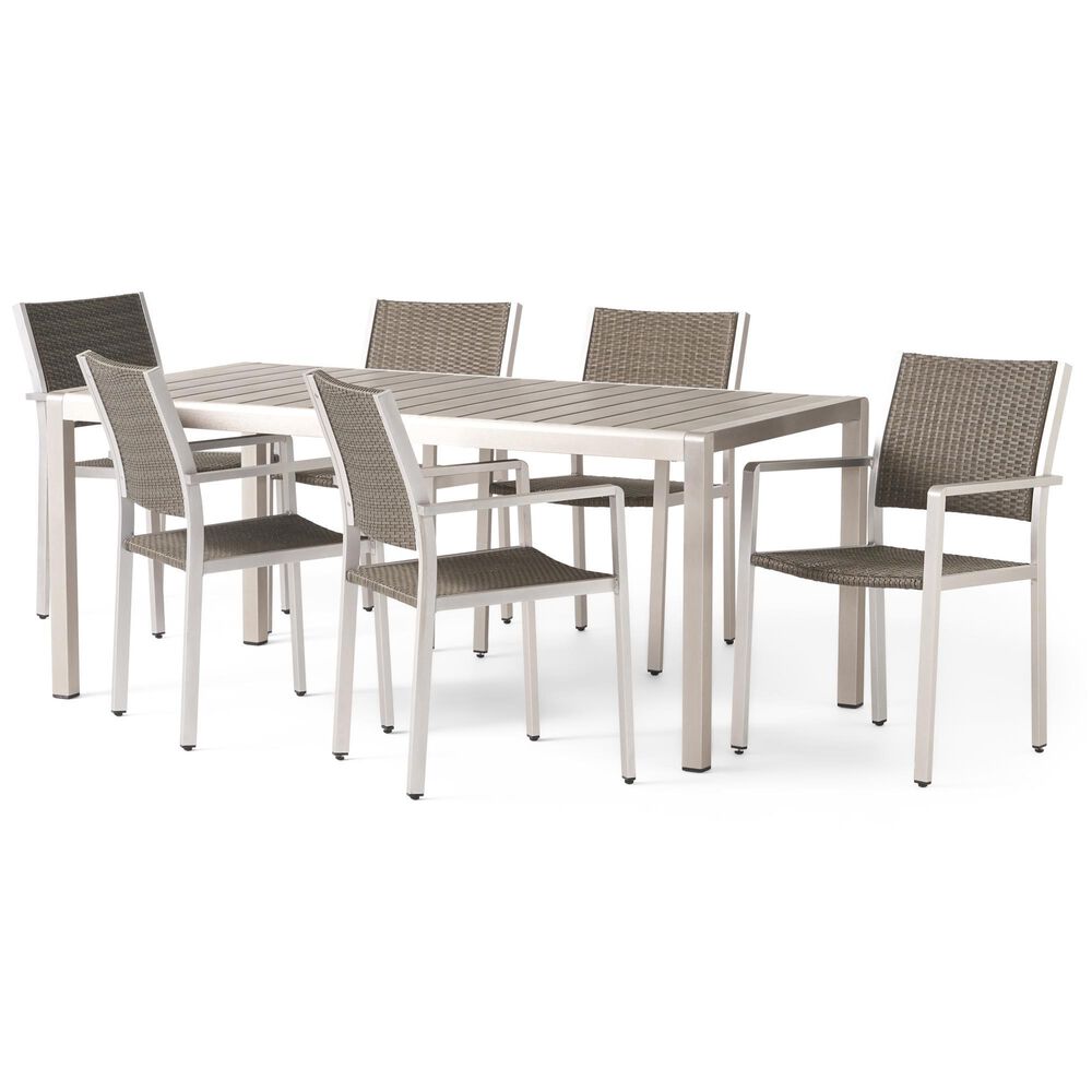Noble House Cape Coral 7-Piece Patio Dining Set in Silver and Gray, , large