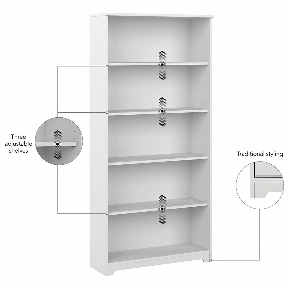 Bush Cabot 5Shelf Bookcase in White Nebraska Furniture Mart