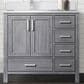 Lexora Home Jacques 36" Left Offset Single Bathroom Vanity in Distressed Grey with 2 cm White Cultured Marble Top and Rectangular Sink, , large
