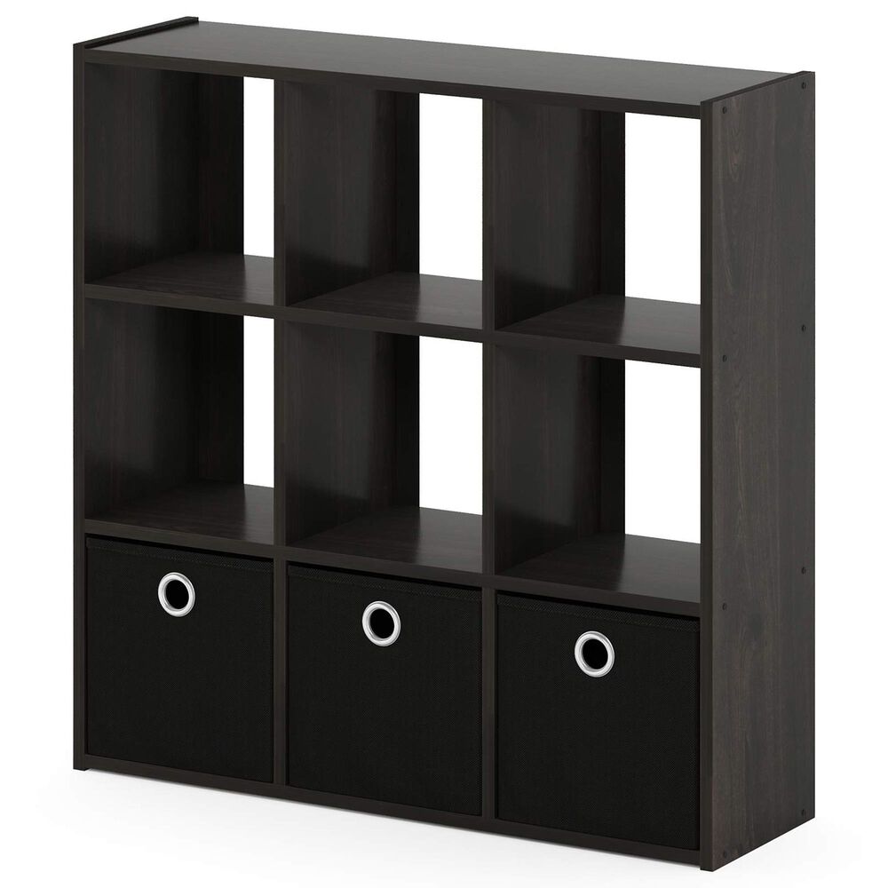 HOMLUX 9-Cube Standing Bookshelf with Bins in Espresso, , large