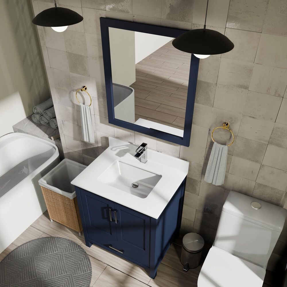 Lexora Home Jacques 30" Single Bathroom Vanity in Navy Blue with 2 cm White Quartz Top and Rectangular Sink, , large