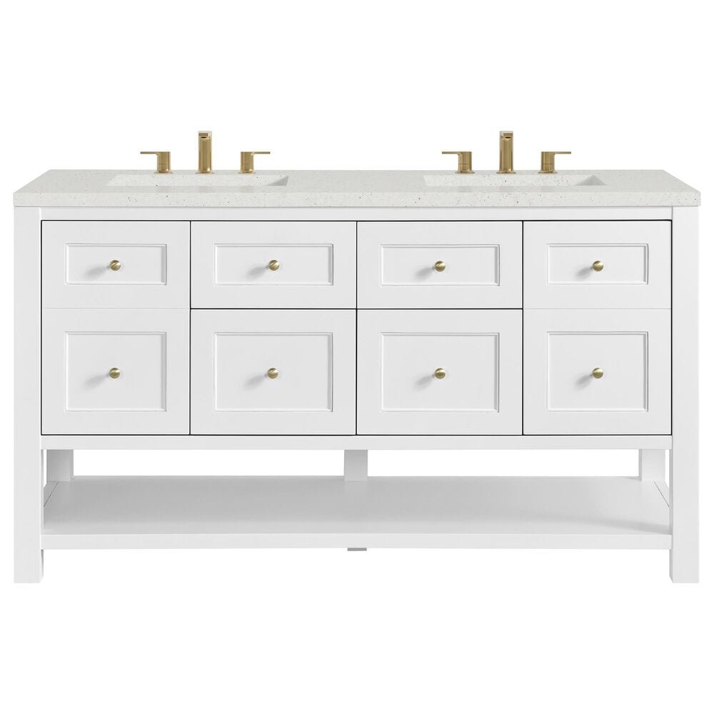 James Martin Vanities Breckenridge 60" Double Bathroom Vanity in Bright White with 3 cm Lime Delight Quartz Top and Rectangular Sinks, , large