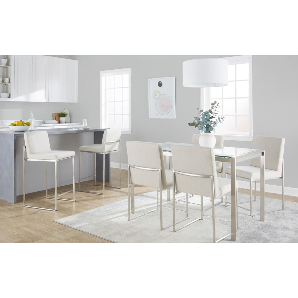 Lumisource Fuji High Back Counter Stool with Beige Fabric Cushion in Stainless Steel &#40;Set of 2&#41;, , large