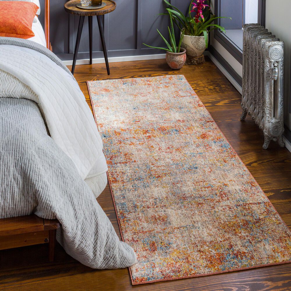 Surya Mirabel MBE-2300 2&#39;7&quot; x 10&#39; Peach, Orange, Cream, Brown, Saffron and Denim Runner, , large