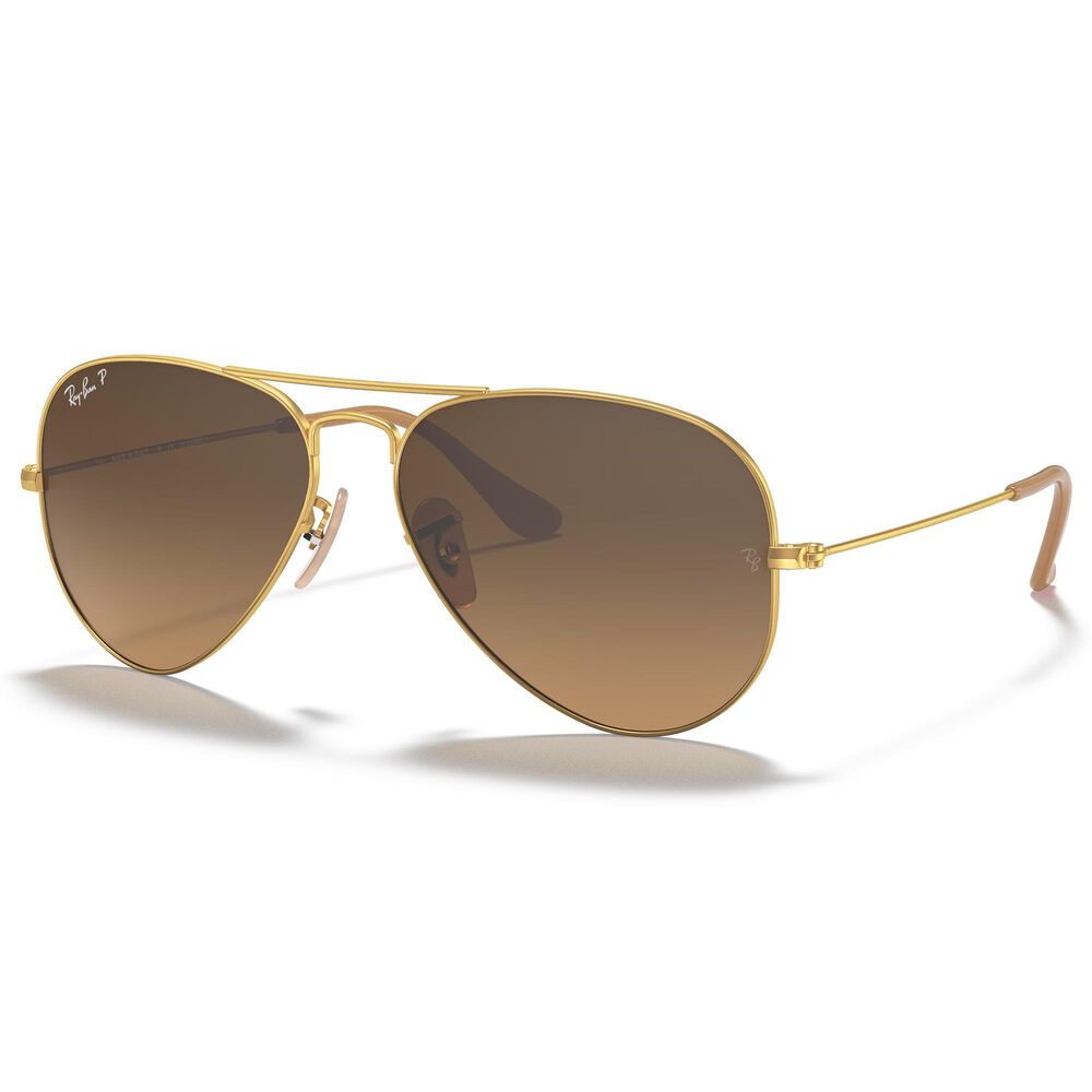 Ray-Ban Aviator Gradient Sunglasses with Brown Polarized Lenses in Matte Gold, , large