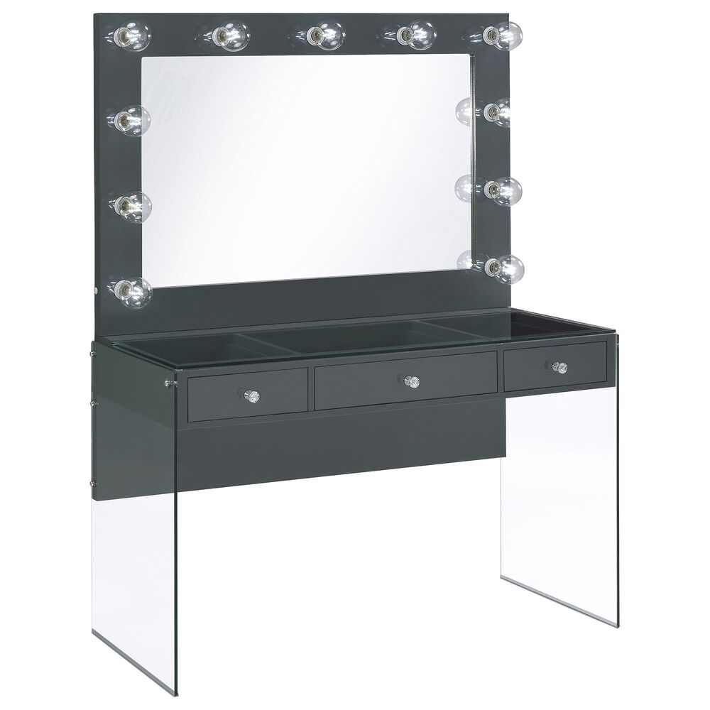 Pacific Landing 47" Vanity Set with LED Accent in Grey High Gloss and Clear, , large