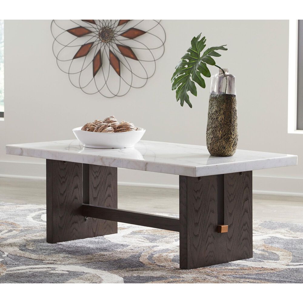 Ashley Burkhaus Coffee Table in White and Dark Brown, , large