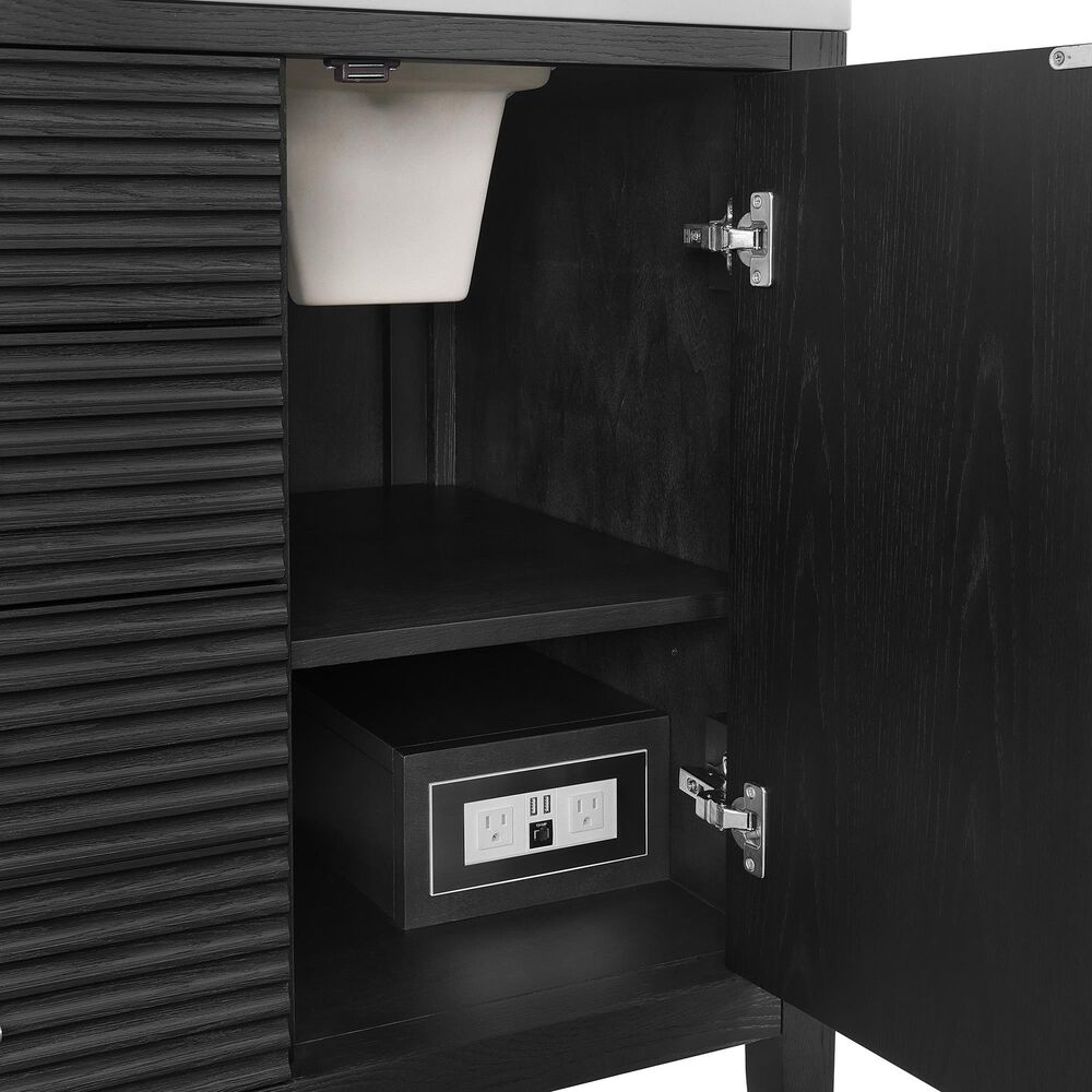 James Martin Vanities Myrrin 60" Double Vanity in Carbon Oak with Single Hole and 3 cm White Zeus Quartz Top &amp; Backsplash, , large