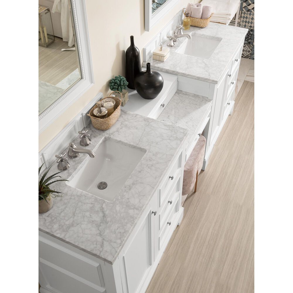 James Martin Vanities De Soto 94" Double Bathroom Vanity in Bright White with 3 cm Carrara White Marble Top, , large
