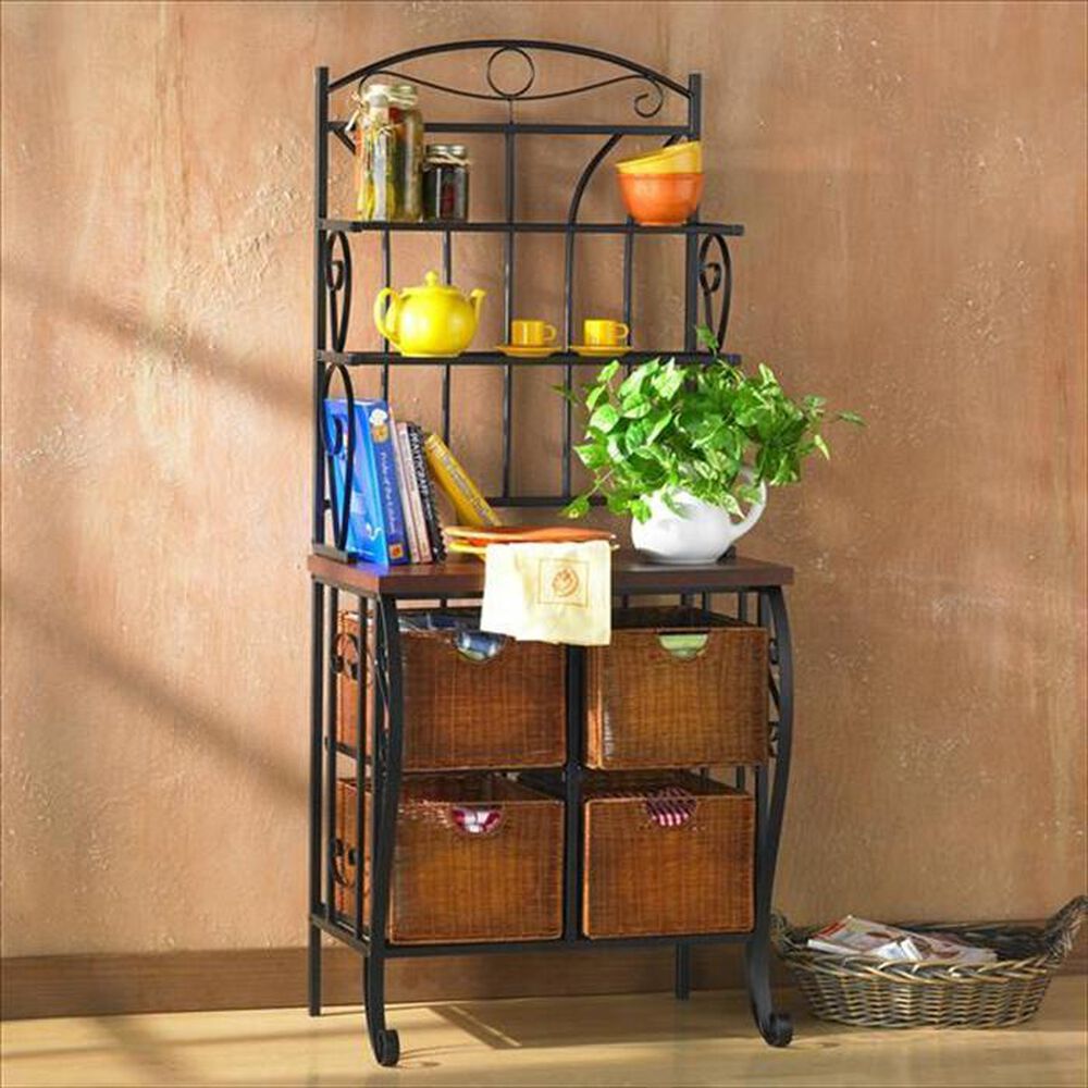 Southern Enterprises Bakers Rack in Black and Cherry, , large