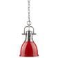 Golden Lighting Duncan 1-Light Small Pendant with Chain and Red Shade in Pewter, , large
