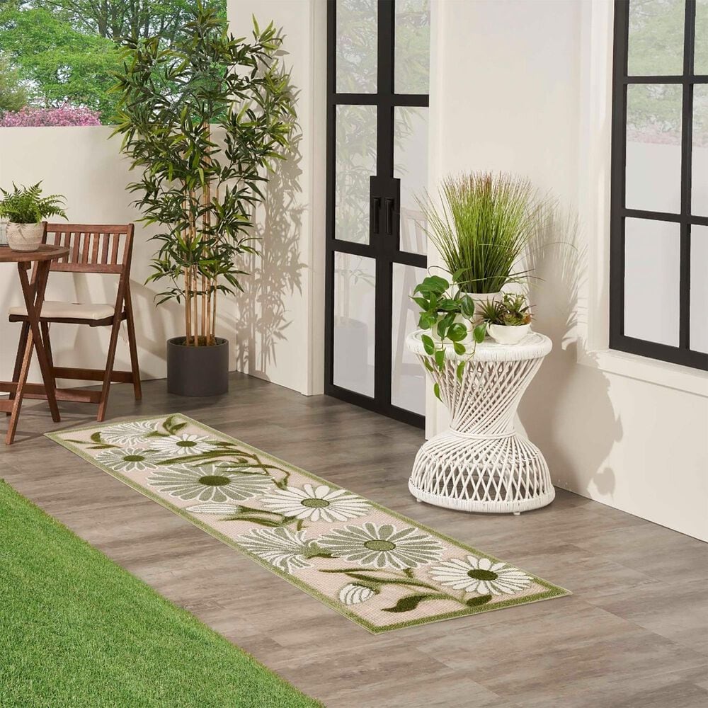Nourison Aloha ALH33 2&#39;3&quot; x 8&#39; Ivory and Green Indoor/Outdoor Runner, , large