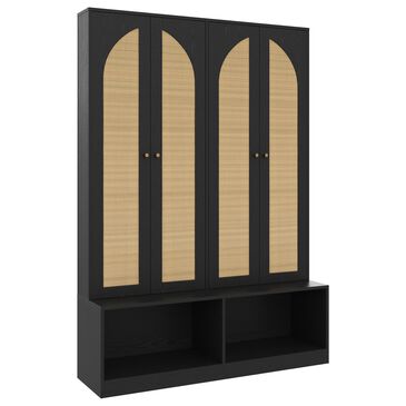 HOMLUX 6-Hook Hall Tree with 2-Rattan Doors in Black, , large