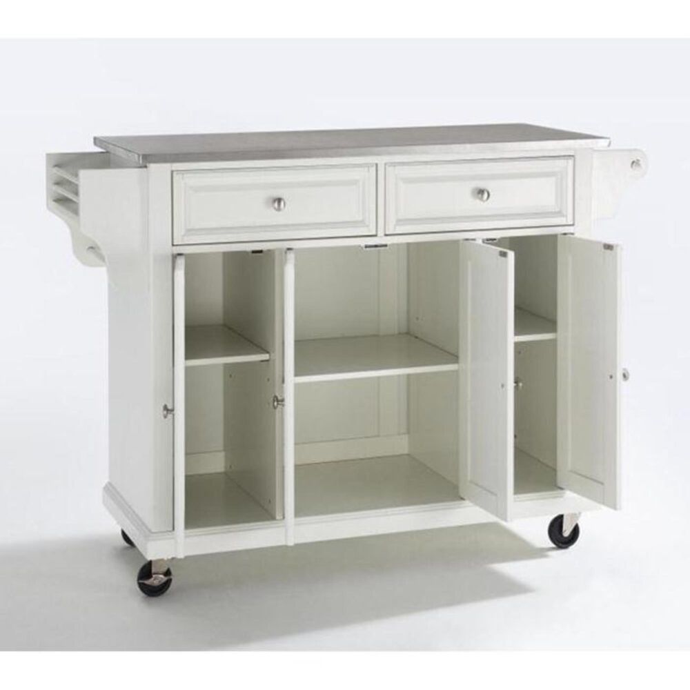 Crosley Furniture Stainless Steel Top Kitchen Cart in White, , large