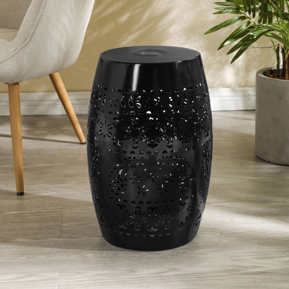 Hearth and Haven Outdoor Side Table with Built-In Solar Battery in Black, , large