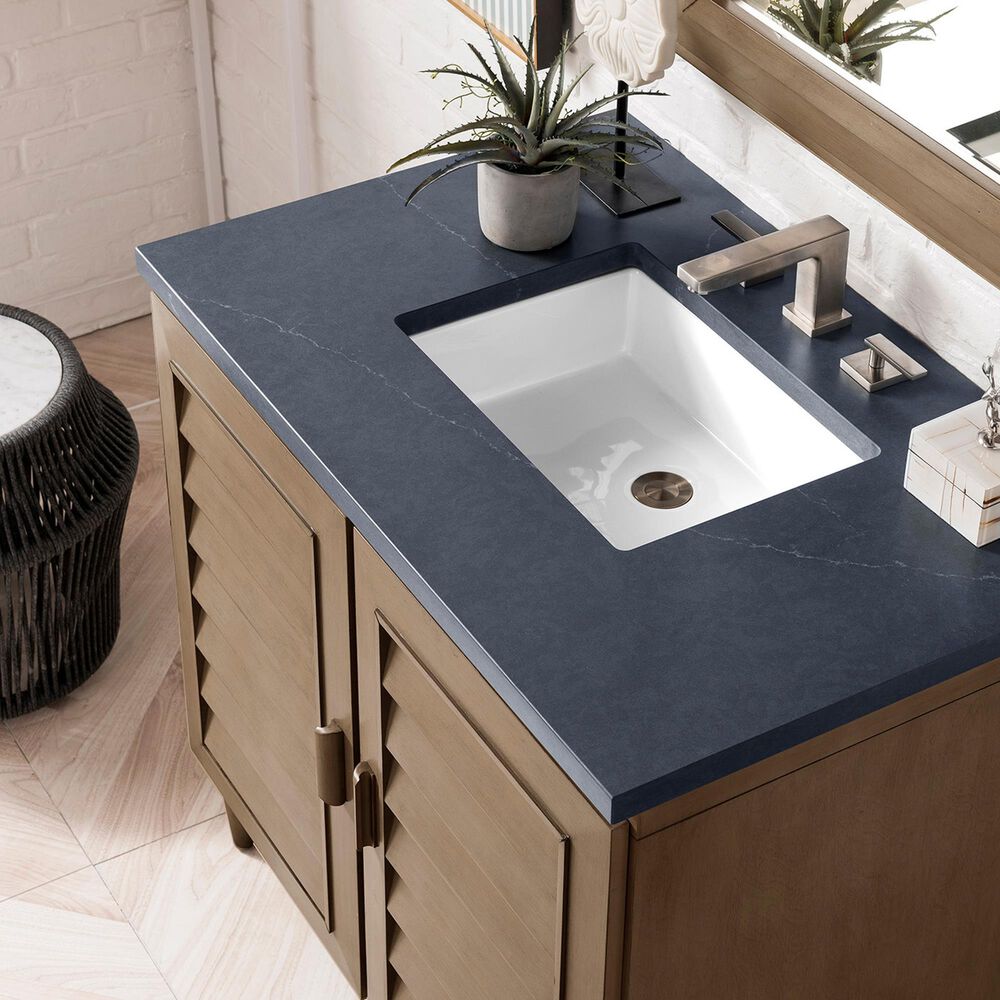James Martin Vanities Portland 36&quot; Single Bathroom Vanity in Whitewashed Walnut with 3 cm White Zeus Quartz Top and Rectangular Sink, , large