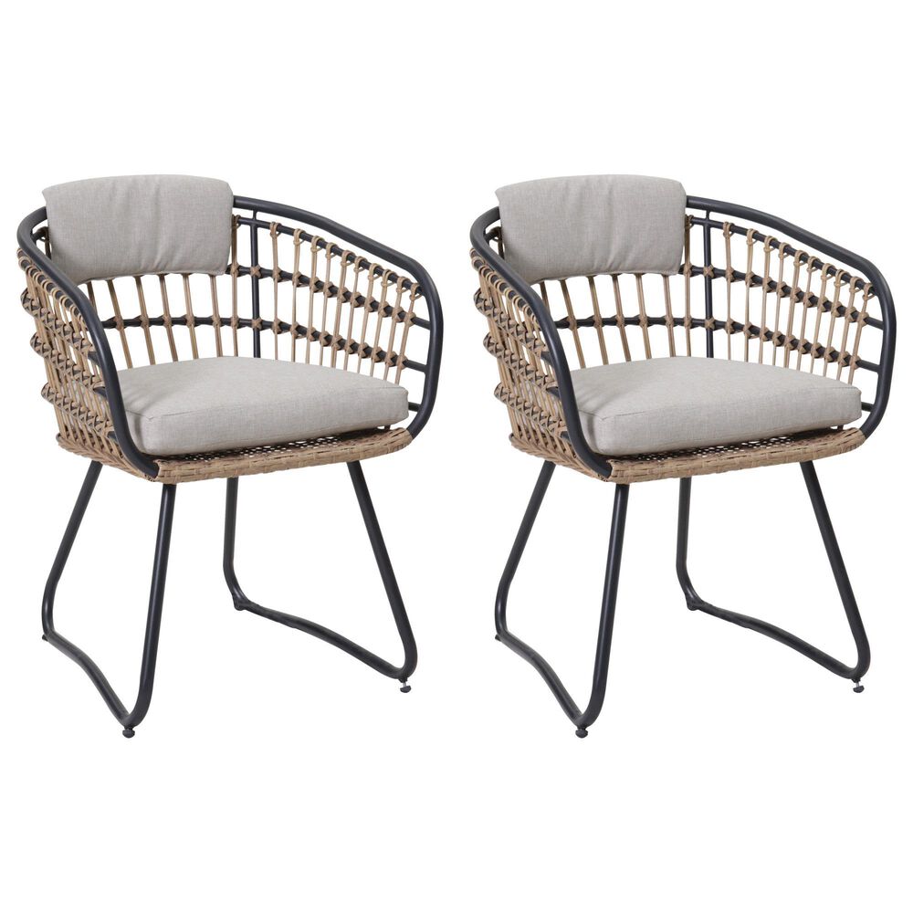 Hearth and Haven Outdoor Wicker Dining Chair with Adjustable Legs in Beige (Set of 2), , large