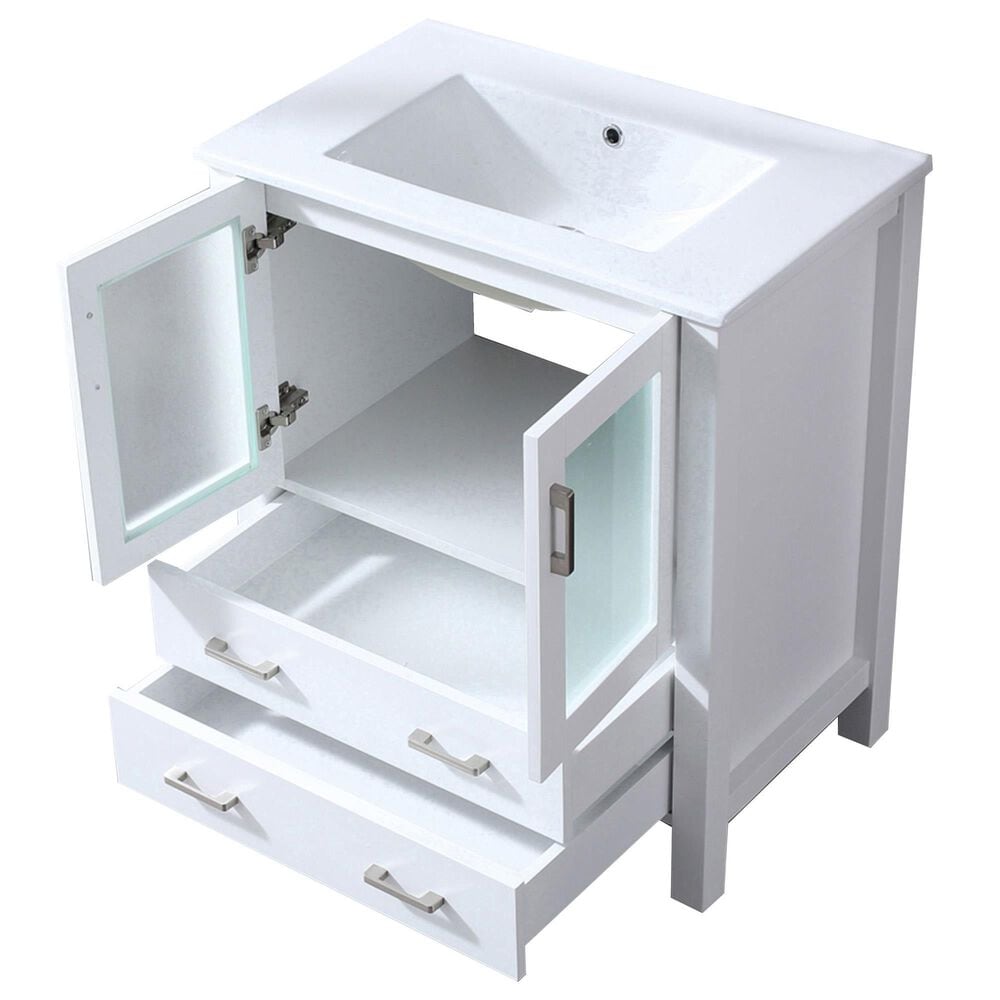 Lexora Home Volez 30&quot; Single Bathroom Vanity in White with 2 cm White Ceramic Top and Rectangular Sink, , large