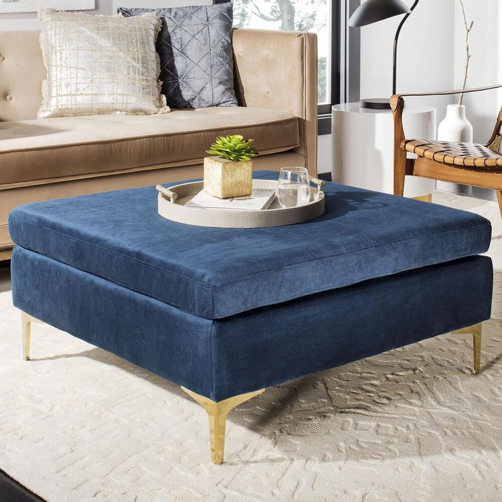 Safavieh Giovanna Square Ottoman in Navy/Brass, , large