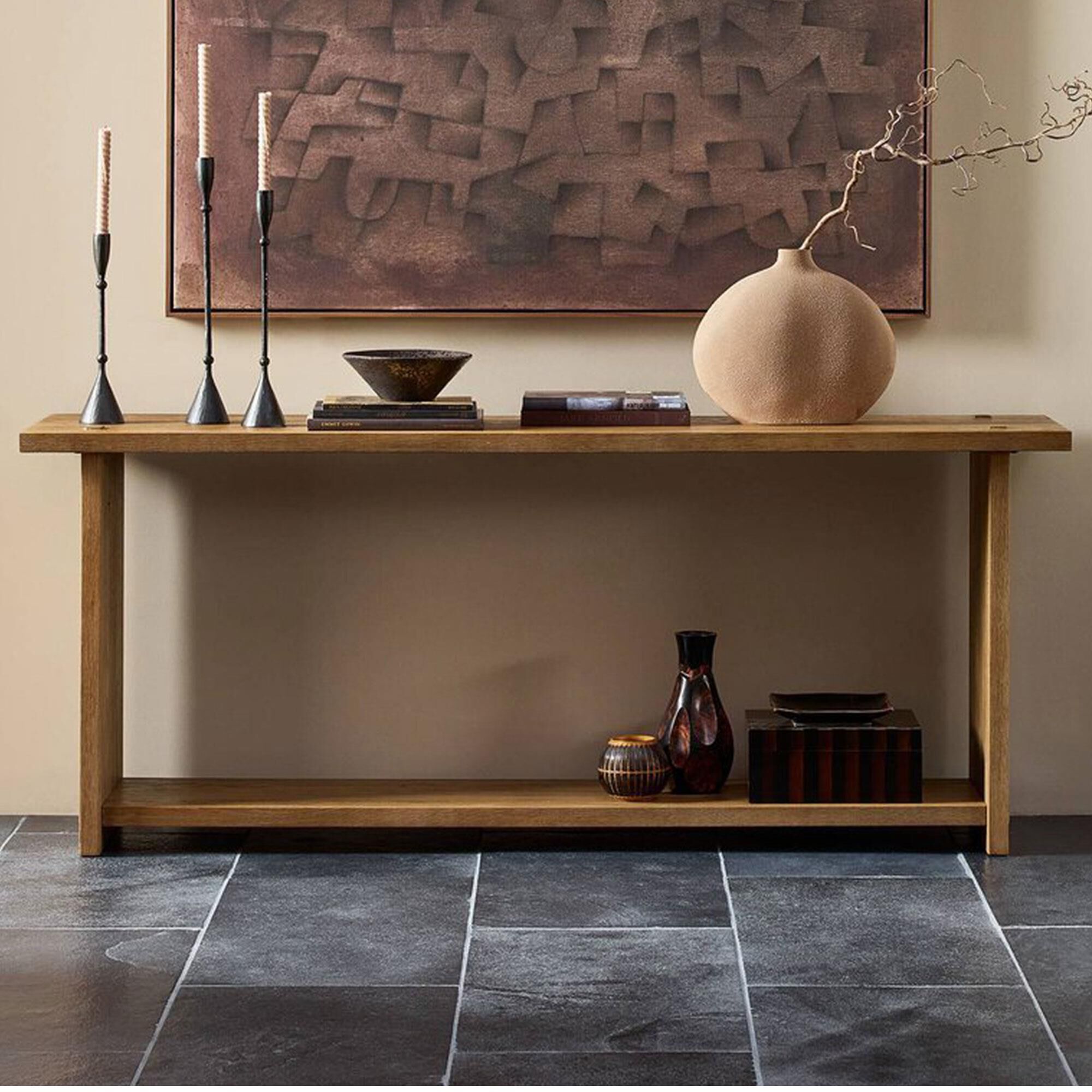 Four Hands Zeno Console Table in Distressed Blonde Oak