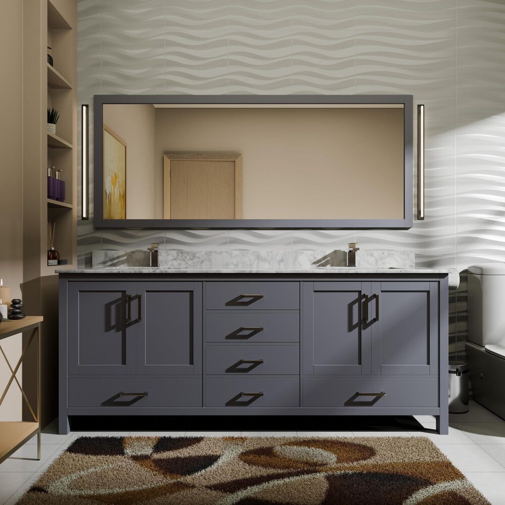 Lexora Home Jacques 72&quot; Double Bathroom Vanity in Dark Grey with 2 cm White Carrara Marble Top and Rectangular Sinks, , large