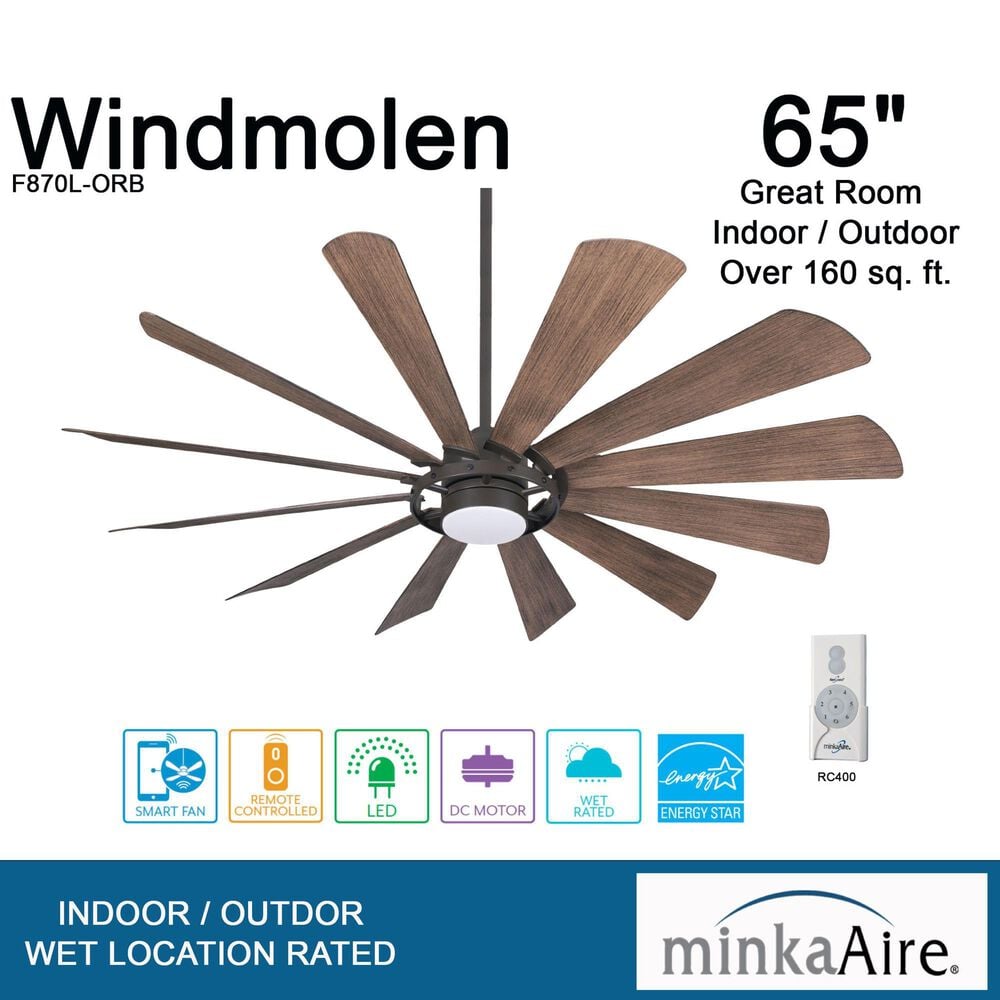 Minka-Aire Windmolen 65" Indoor/Outdoor Smart Ceiling Fan with LED Light in Oil Rubbed Bronze, , large