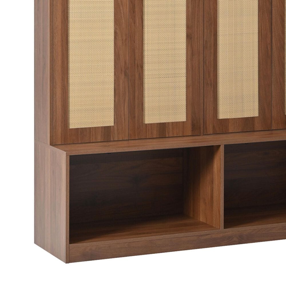 HOMLUX 6-Hook Hall Tree with 2-Rattan Doors in Walnut, , large