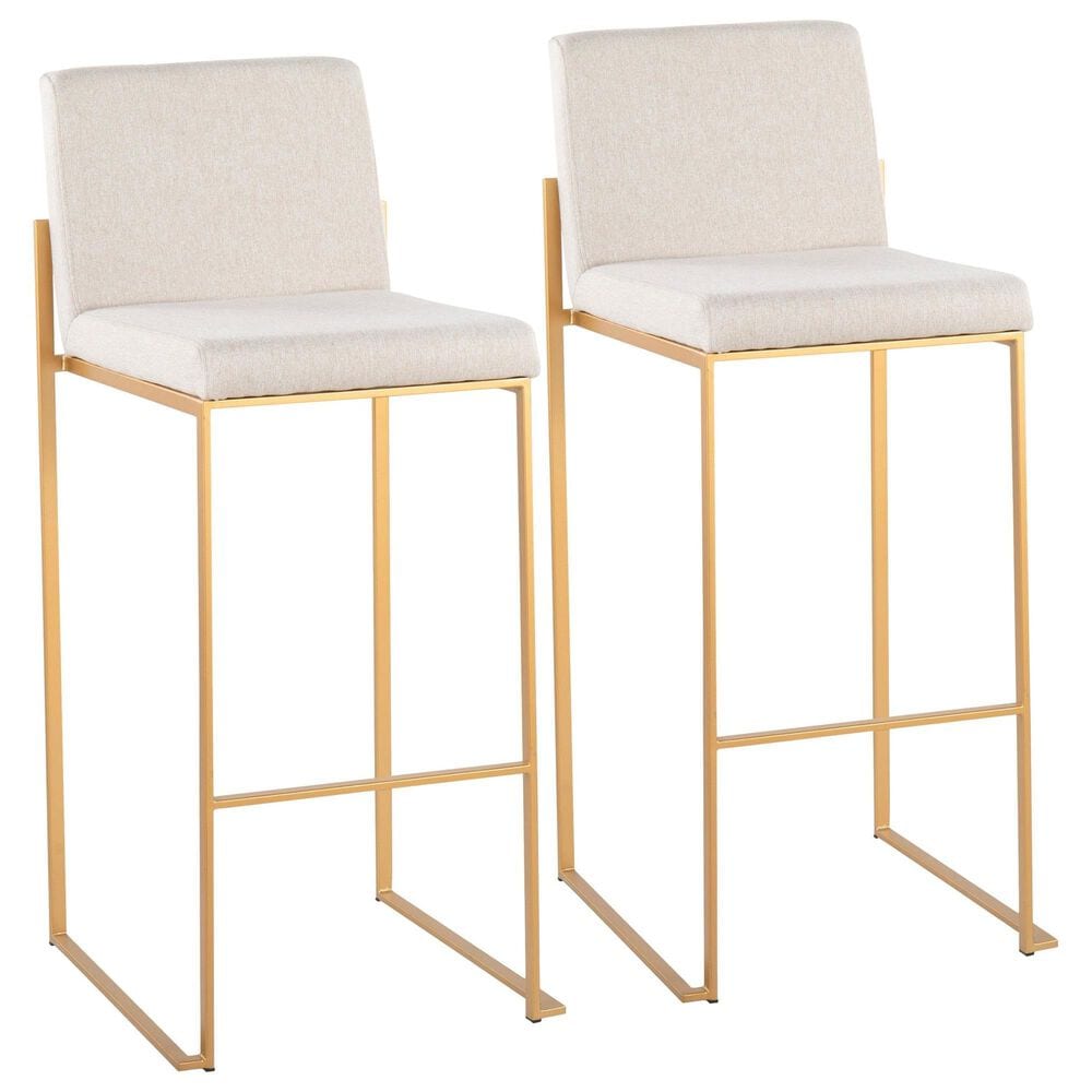 Lumisource Fuji High Back Barstool with Beige Fabric in Gold (Set of 2), , large