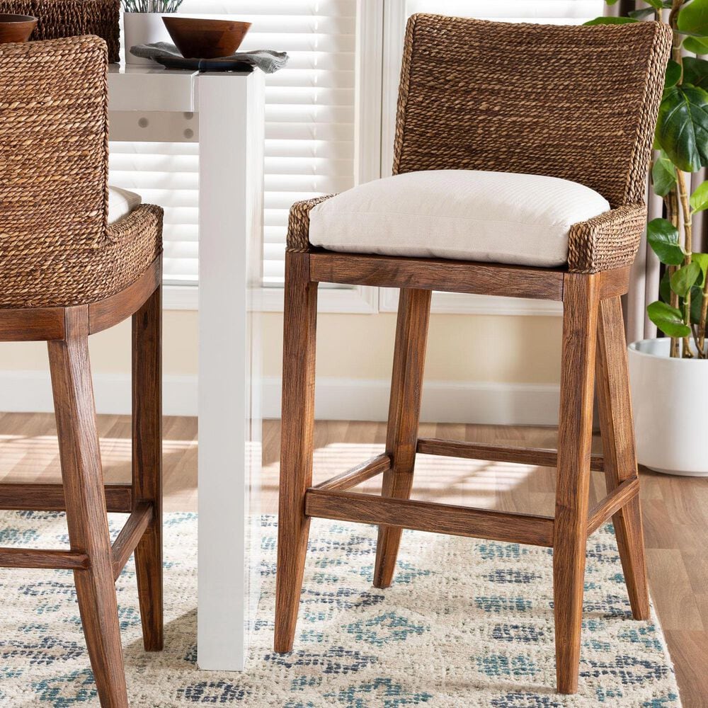 Baxton Studio Ridley Bar Stool in Brown Wash, , large