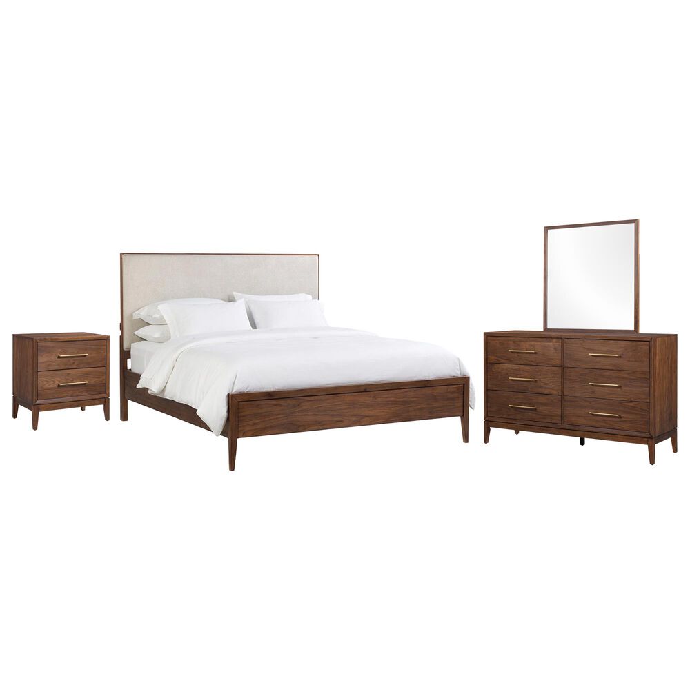 Riva Ridge Jasper 4 Piece King Upholstered Panel Bedroom Set in Modern Walnut, , large