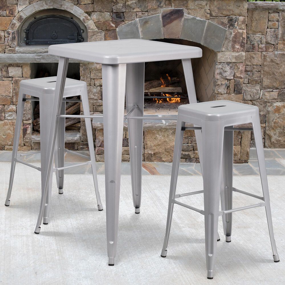 Flash Furniture 3-Piece Metal Bar Table Set in Gray, , large