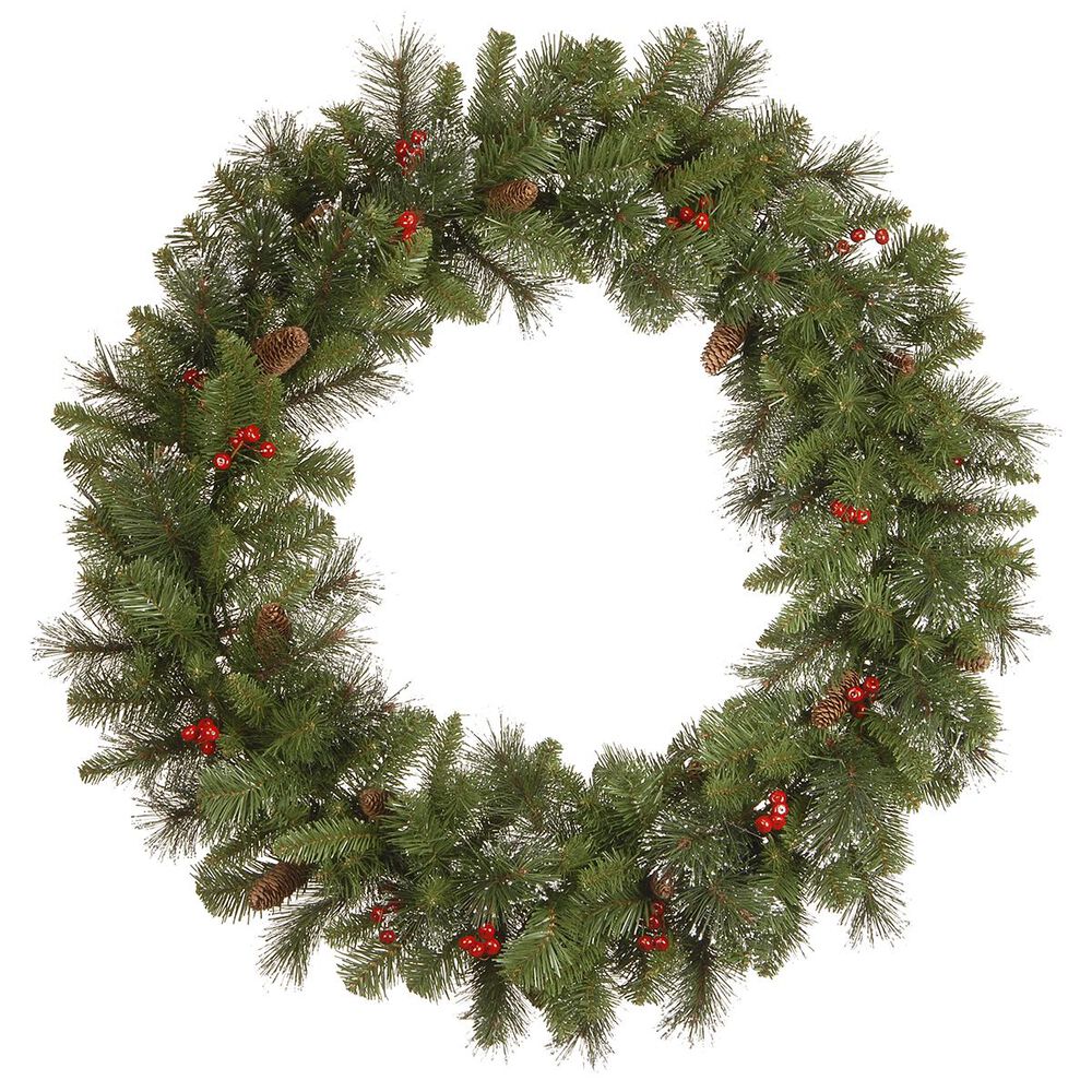 National Tree 36" Crestwood Spruce Wreath with Cones, Glitter & Red Berries, , large