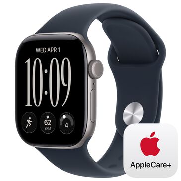 Apple Watch Series 12 (GPS) 42mm Space Gray Aluminum Case with Navy Blue Sport Band - M/L and 2-Year AppleCare+, , large