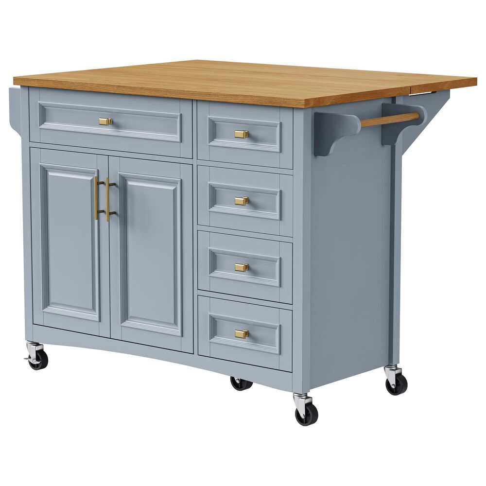 HOMLUX 52"" Kitchen Island with Drop Leaf in Blue Grey, , large