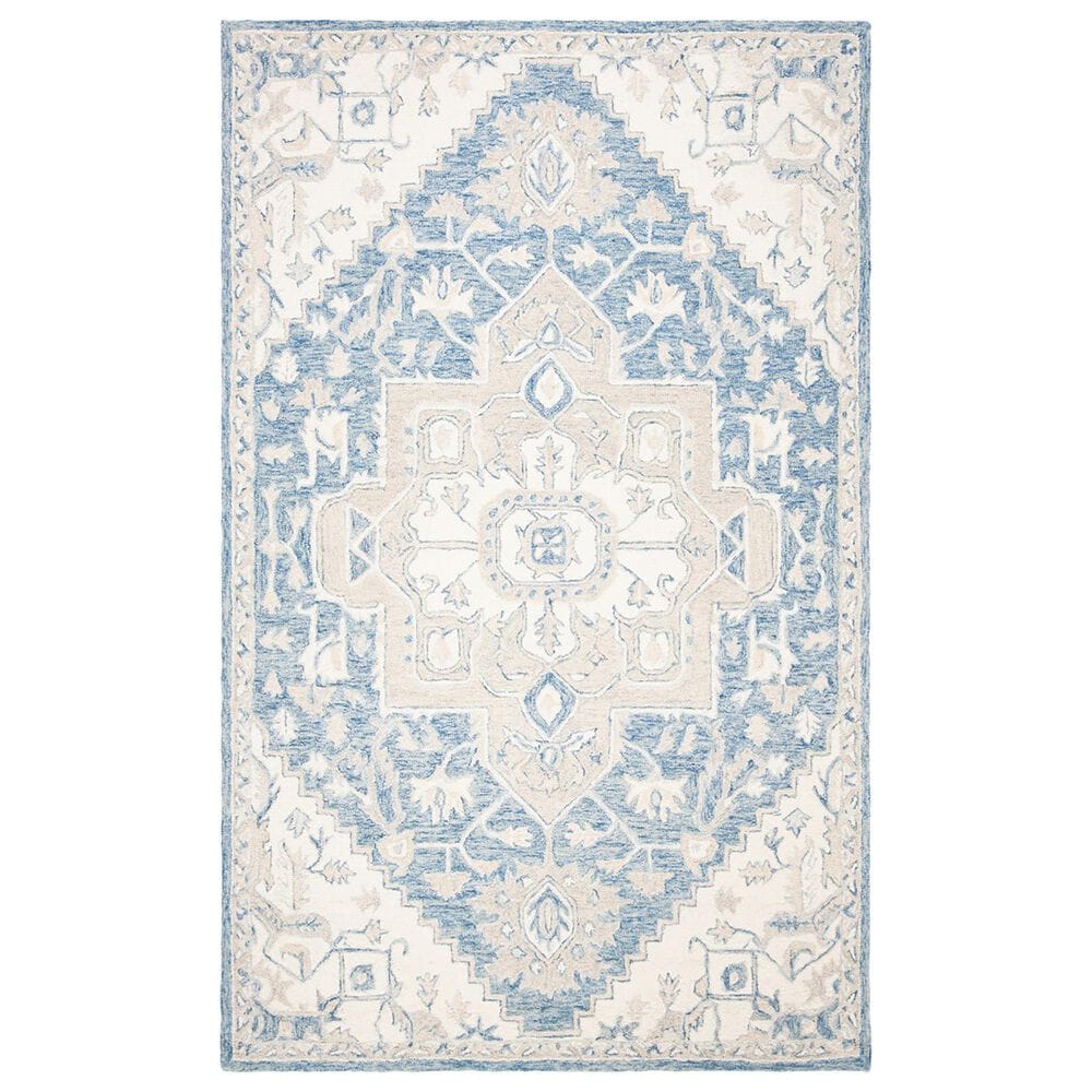 Safavieh Micro-Loop MLP503M 6" x 9" Blue and Ivory Area Rug, , large