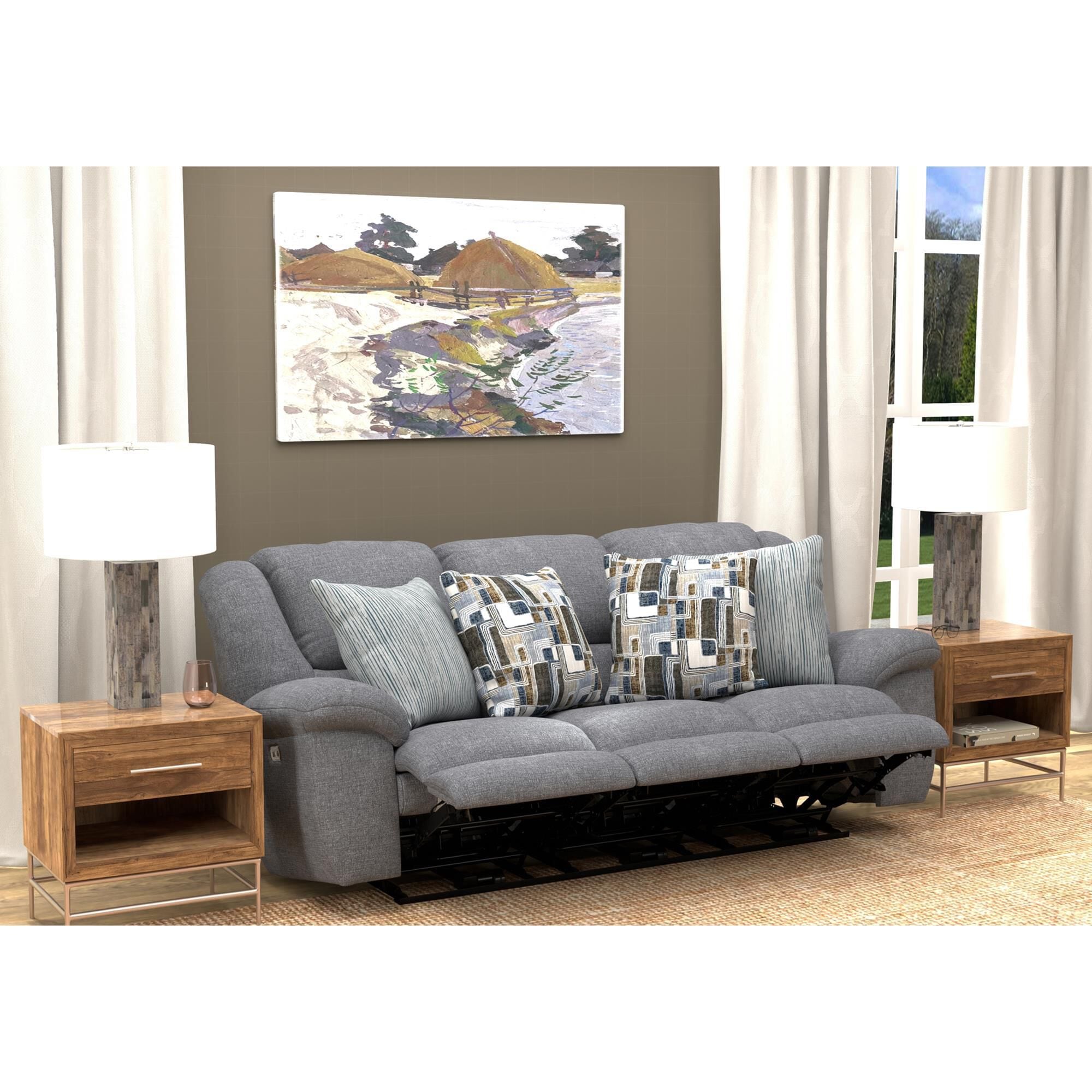 Catnapper Trifecta Power Reclining Sofa with Drop Down Table in Smoke