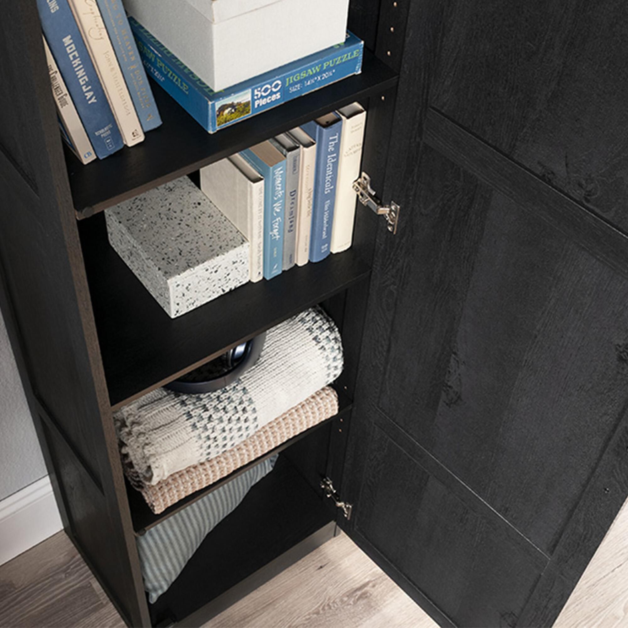 Sauder 【アメリカ老舗家具メーカー】木製マガジンラック付きキャビネット Sauder 4-Shelf Storage Cabinet in Raven Oak