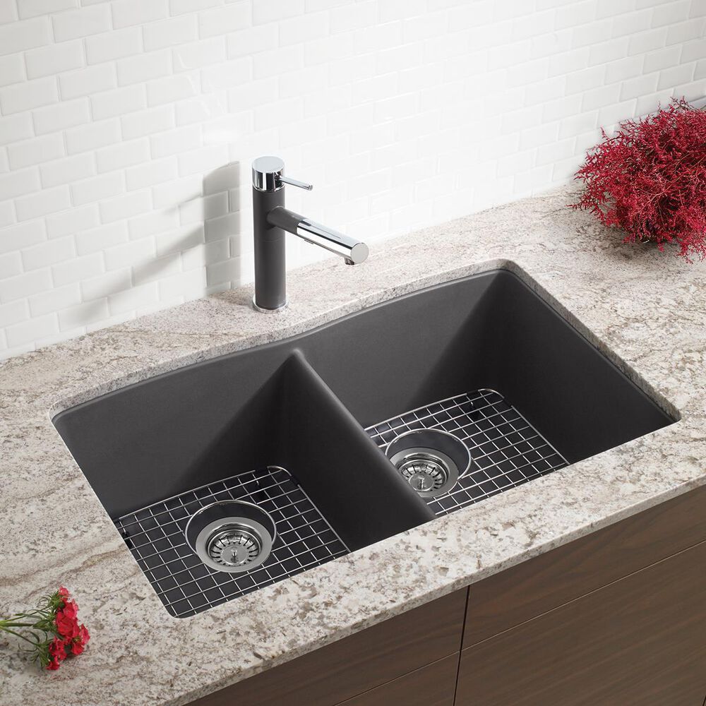 Blanco Diamond 32&quot; Equal Double Bowl Kitchen Sink in Cinder, , large