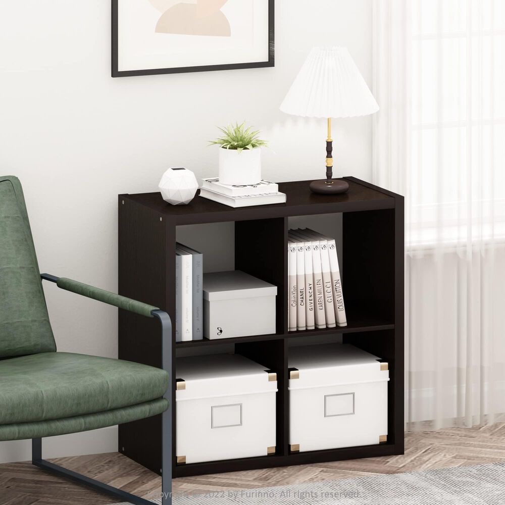 HOMLUX 4-Cube Reversible Open Back Bookshelf in Dark Oak, , large