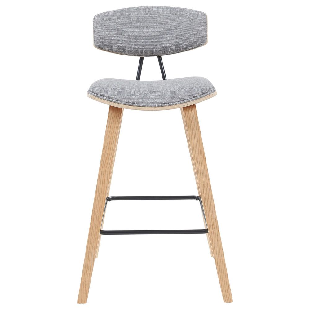 Armen Living Fox Bar Height Stool with Gray Upholstery in Patterned Oak, , large